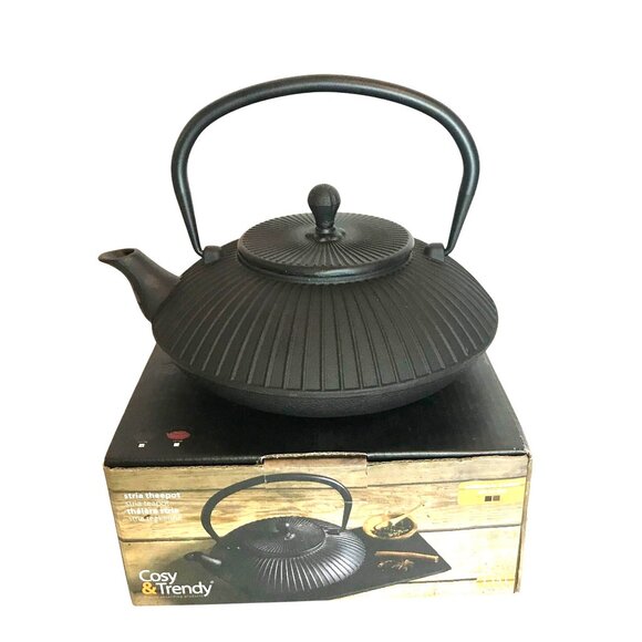Bauscher Germany Cast Iron Teapot With Strainer 38.9 oz Black Made by Playground - Picture 2 of 12
